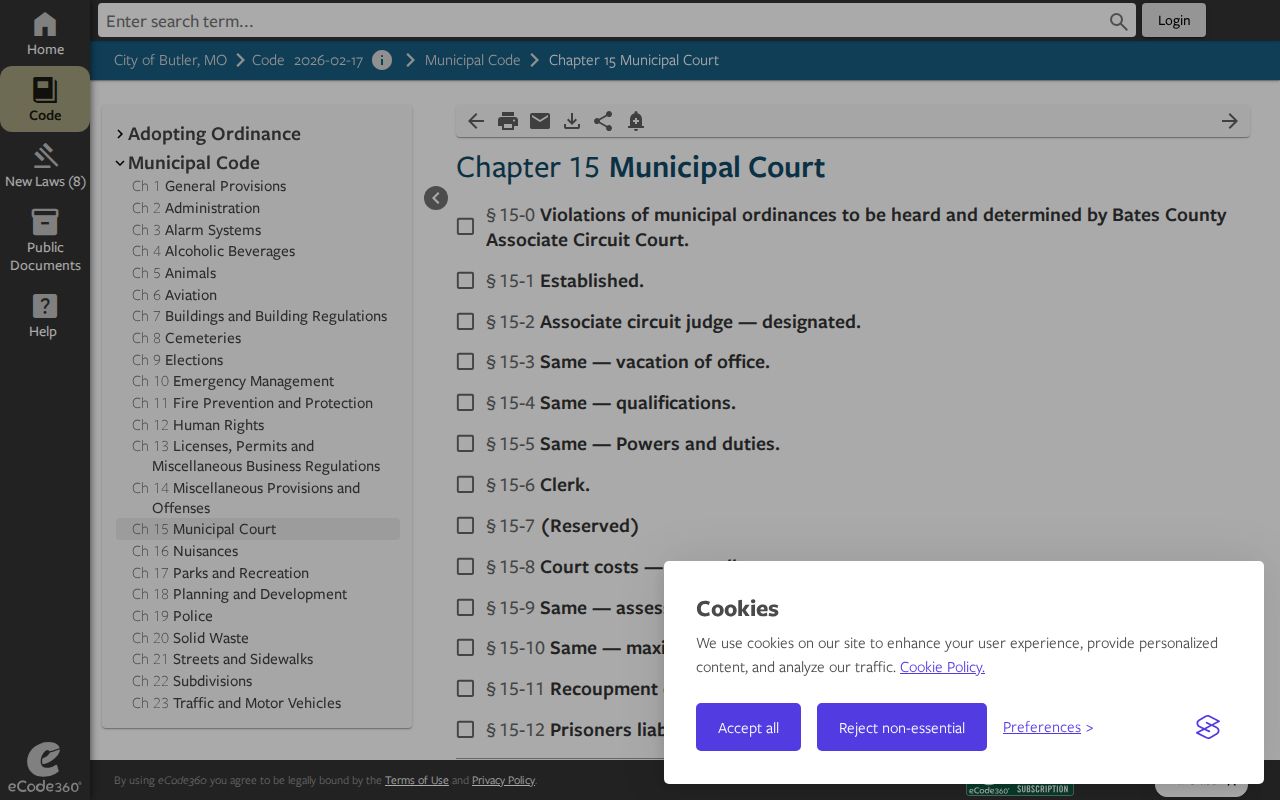Butler court records city-linked municipal code source