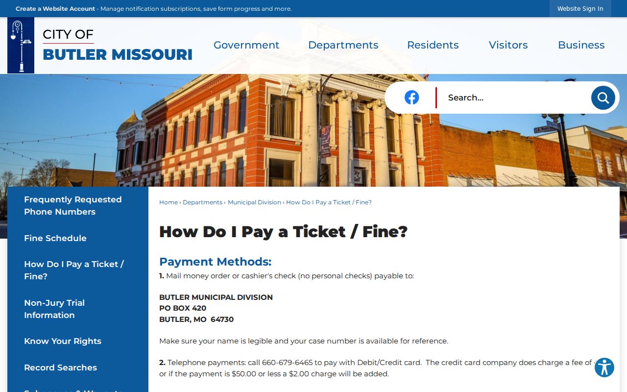 Butler municipal court records ticket and fine payment instructions