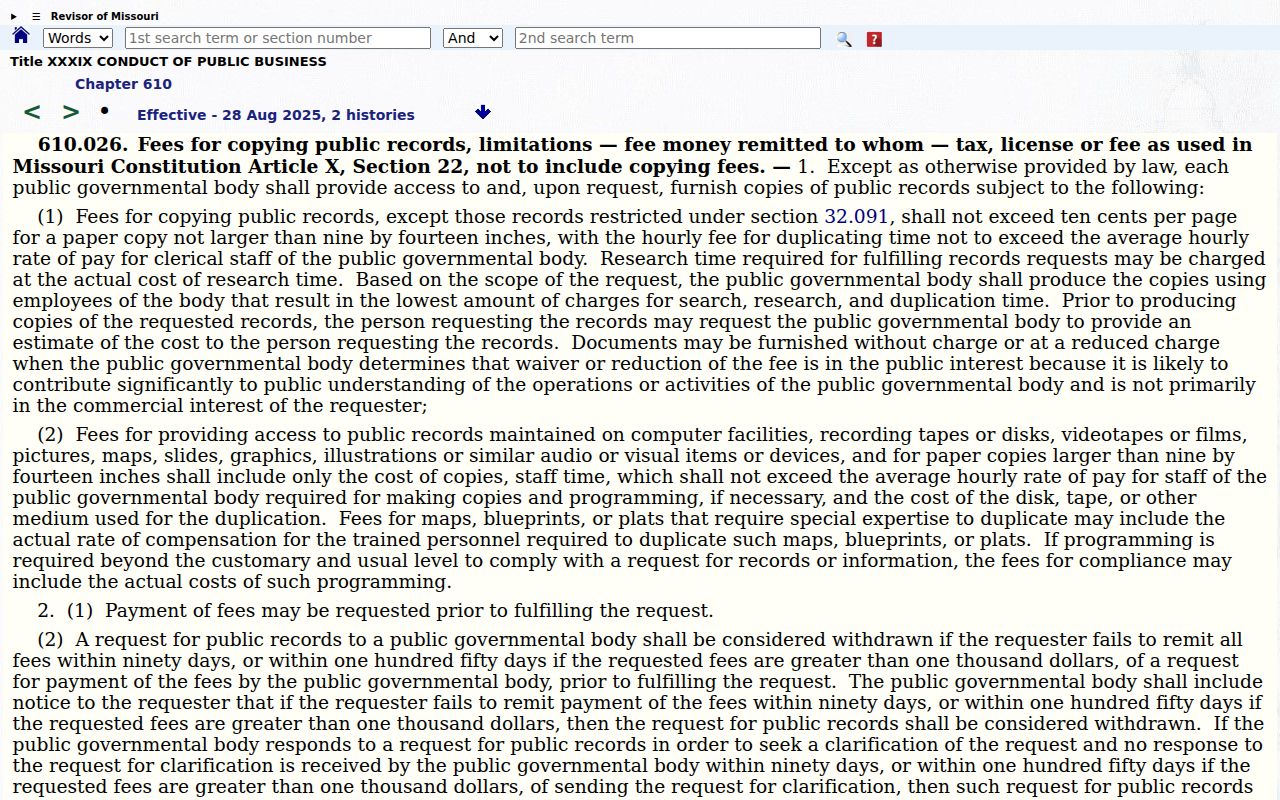 Bates County civil court docket Missouri copy-fee rule source