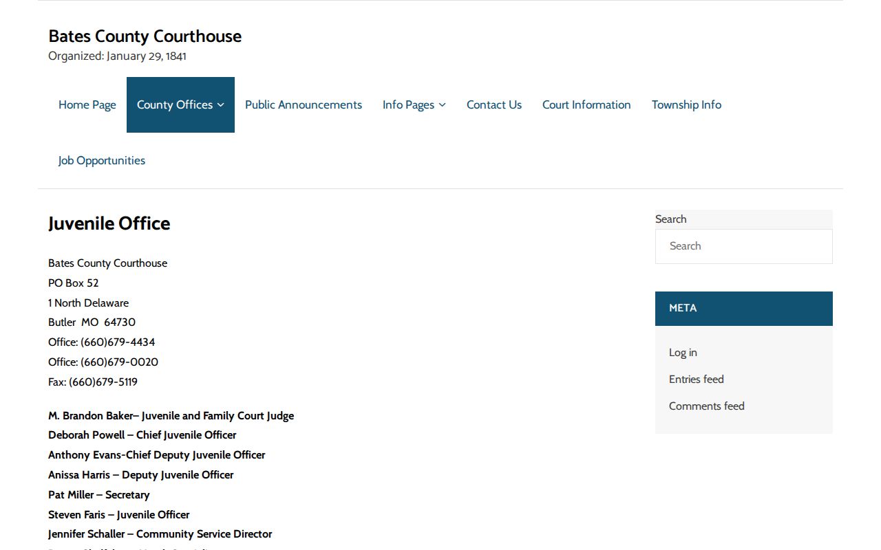 Bates County criminal court docket Juvenile Office source