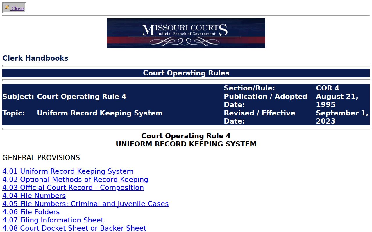 Bates County criminal court docket Missouri Court Operating Rule 4 source