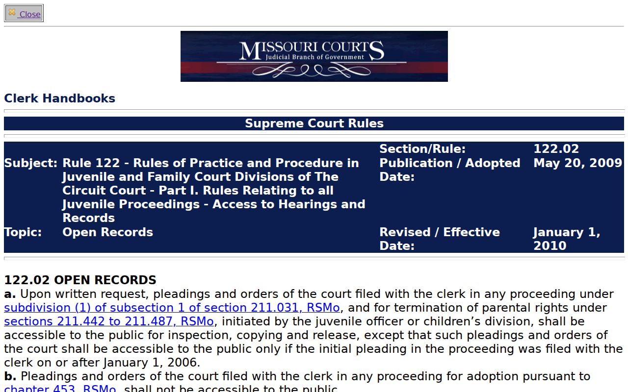 Bates County criminal court docket juvenile access rule source