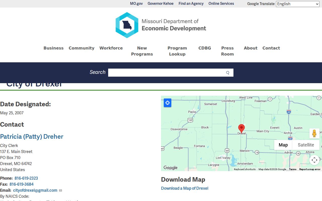 Drexel court records official state profile showing city clerk route