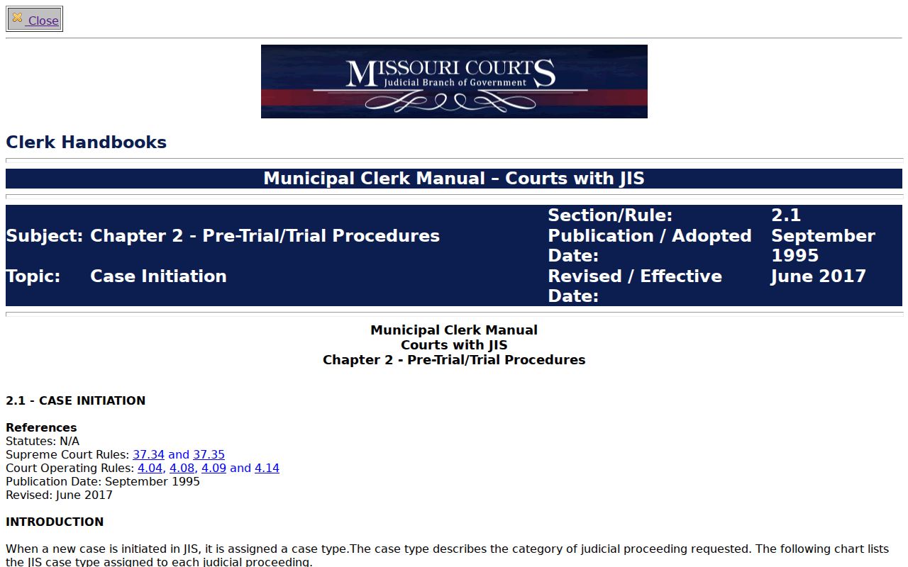 Drexel court records Missouri municipal case initiation manual source