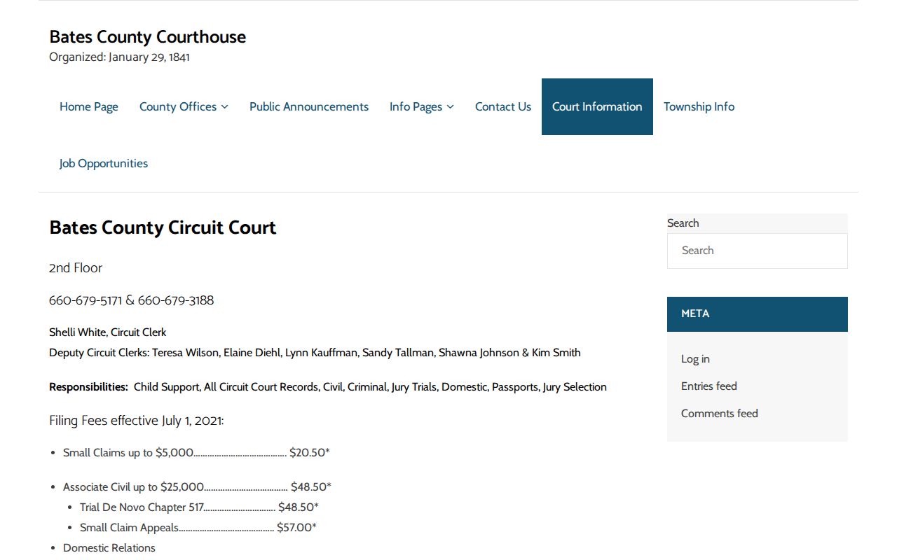 Bates County court docket Circuit Clerk information