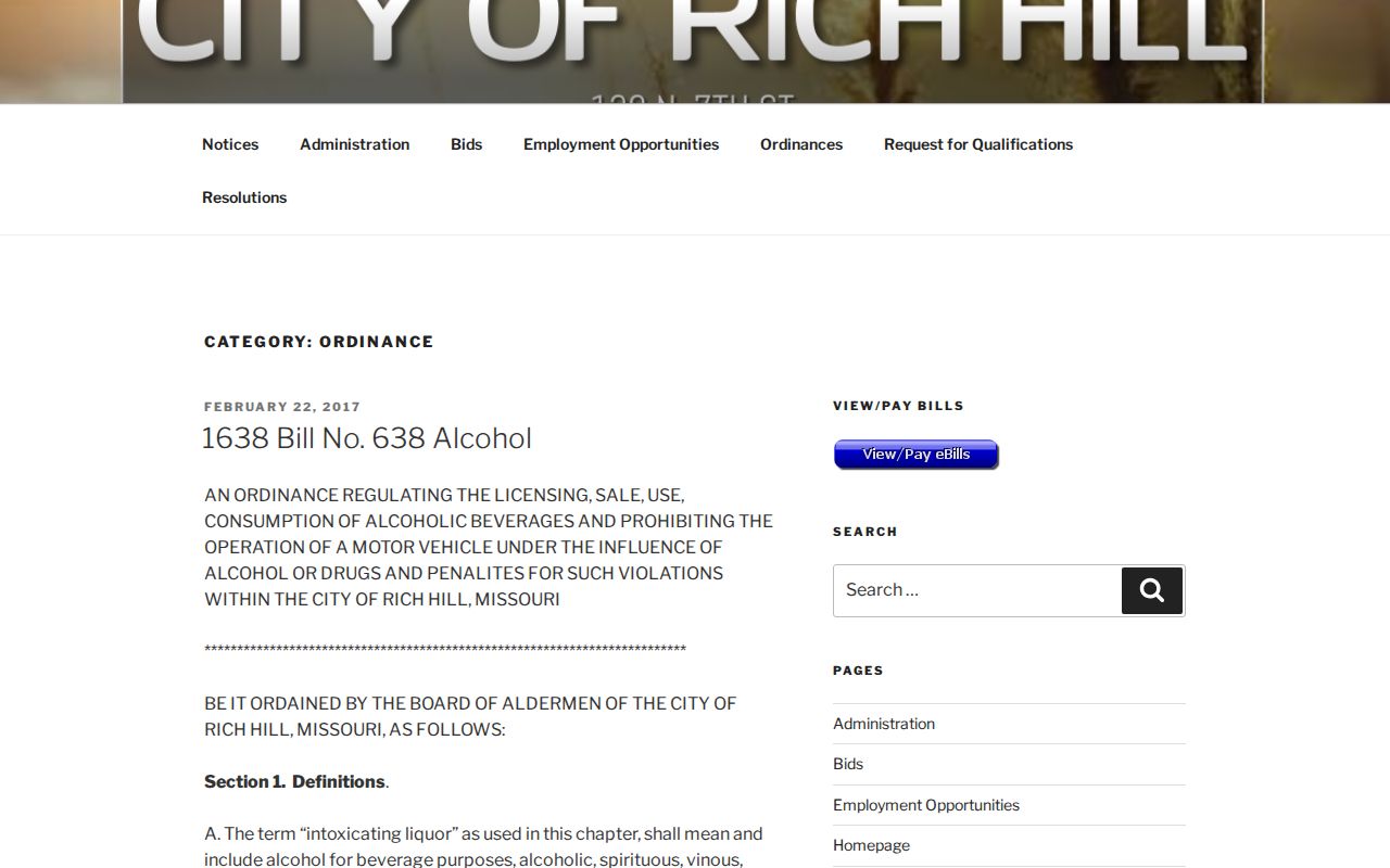 Rich Hill court records municipal court relocation ordinance source