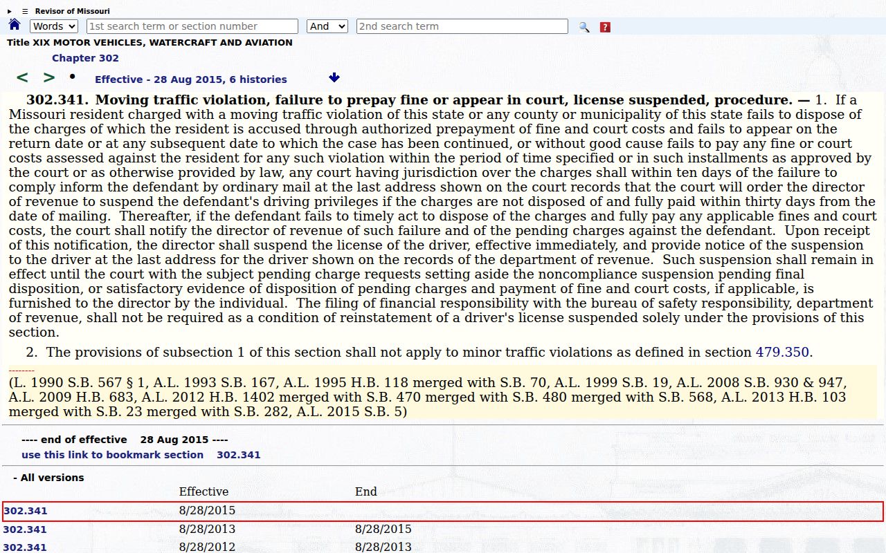 Bates County traffic court record failure-to-appear statute