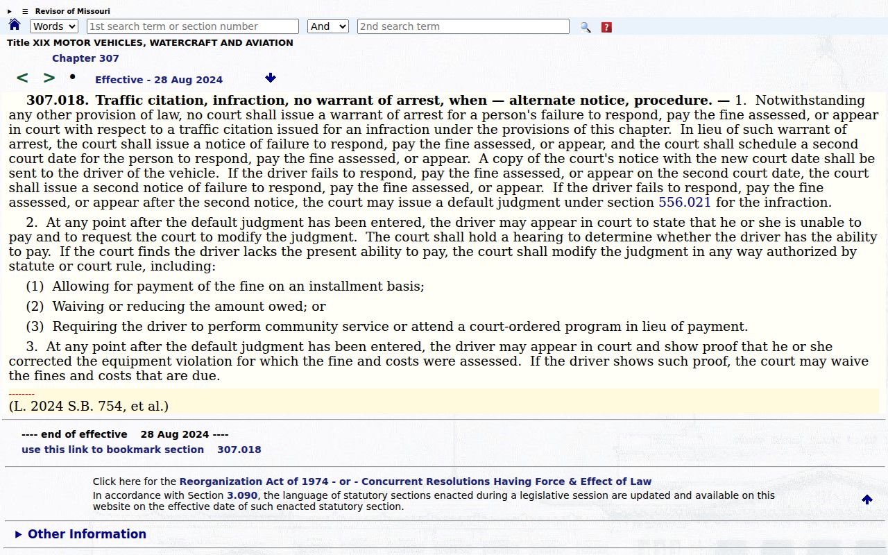 Bates County traffic court record infraction statute