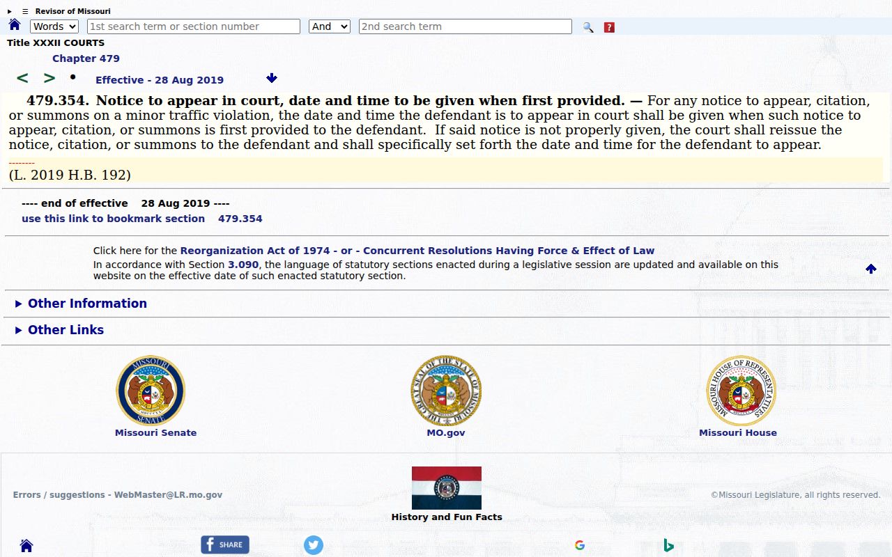 Bates County traffic court record appearance-date statute